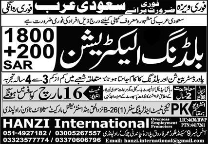 Building Electrician Jobs in Saudi Arabia 2026