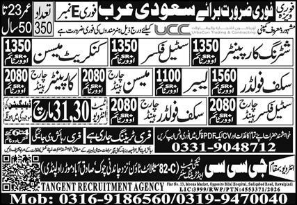 Urgent Jobs for Saudi Arabia UCC company
