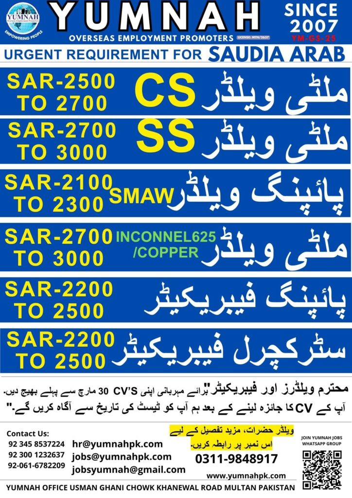 Immediate Hiring for Technical Jobs in Saudi Arabia